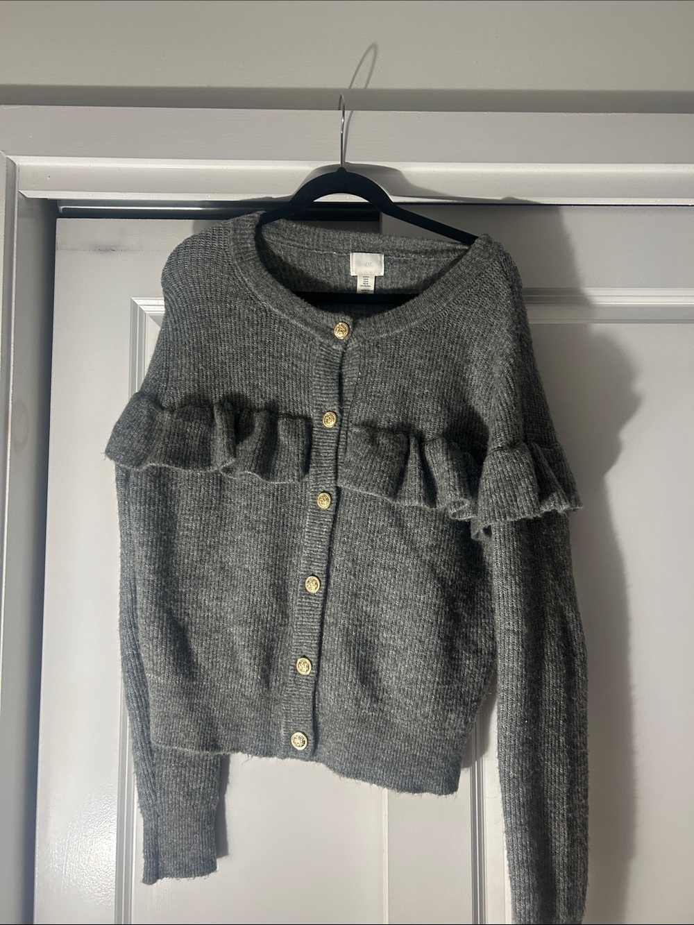 H&M Gray Ruffle-Trim Button Cardigan